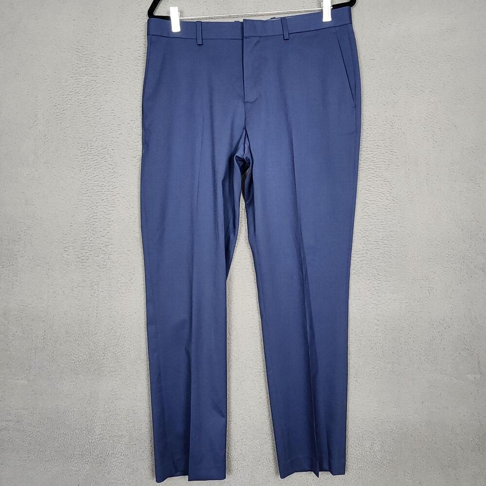 The Tie Bar Pants Mens 33x30 Blue Trim Fit Wool Stretch Dress Formal Trousers
